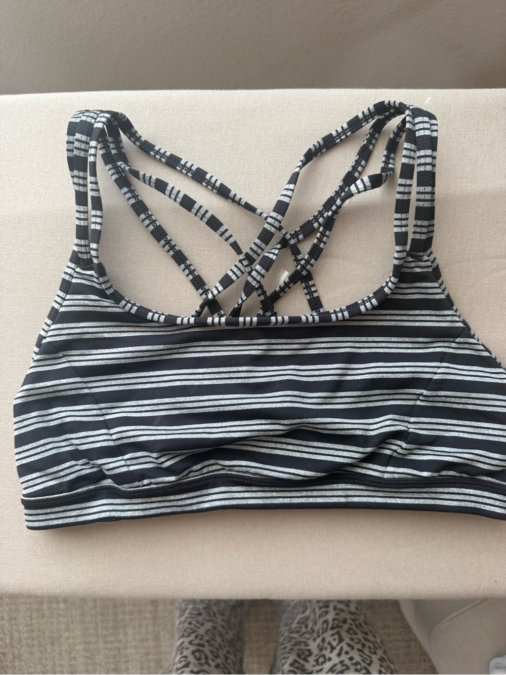 Athleta Black & White Striped Strappy Sports Bra
